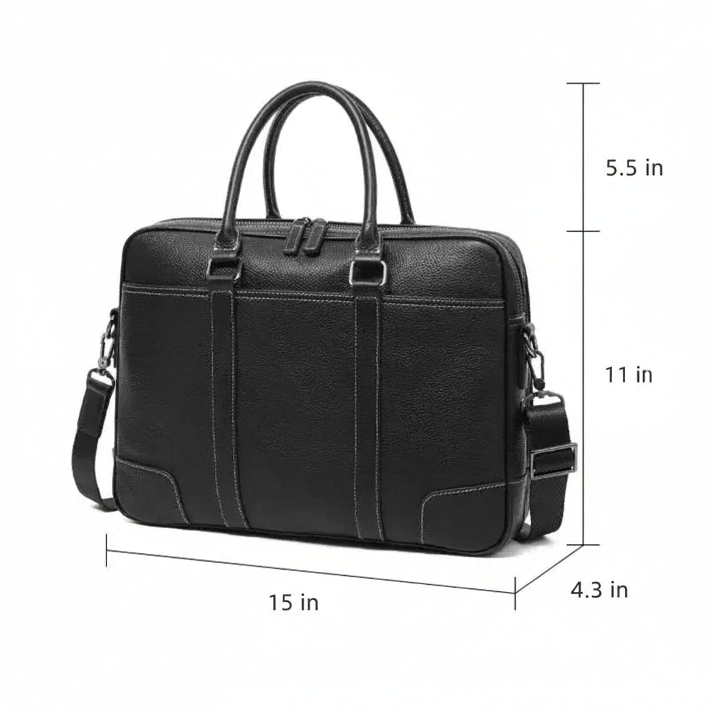 Men’s Black Leather Laptop Briefcase – 14 Inch Slim Business Bag