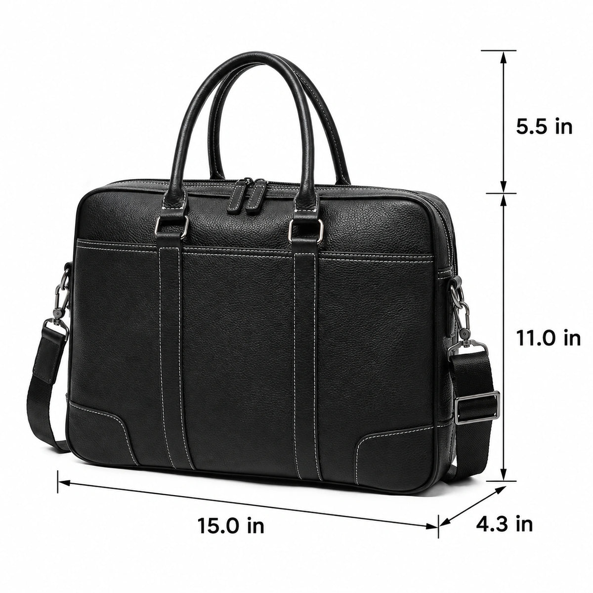 Men’s Black Leather Laptop Briefcase – 14 Inch Slim Business Bag