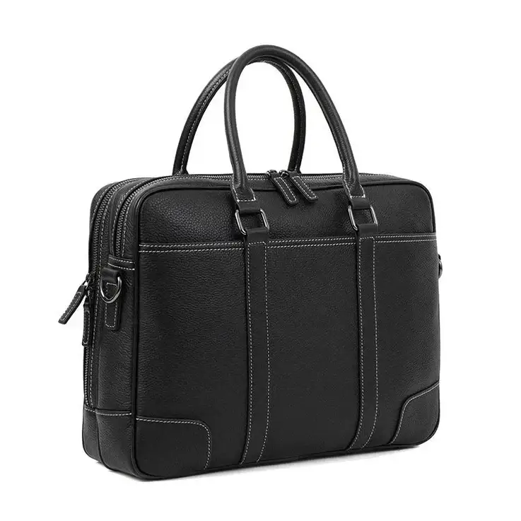 Men’s Black Leather Laptop Briefcase – 14 Inch Slim Business Bag