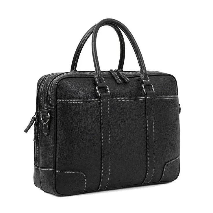 Men’s Black Leather Laptop Briefcase – 14 Inch Slim Business Bag