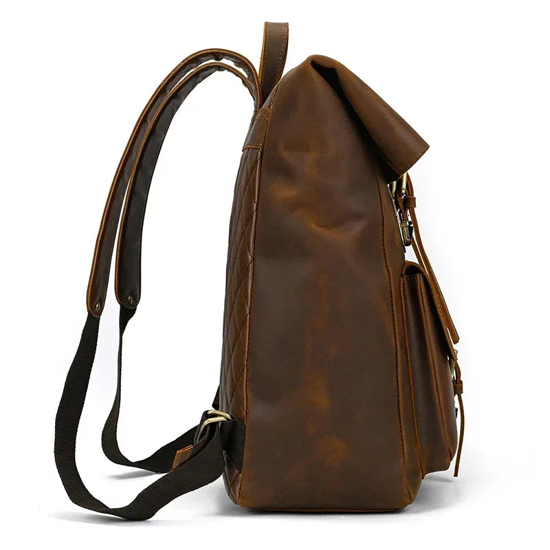 Men’s Brown Full Grain Leather Backpack – Flap Closure