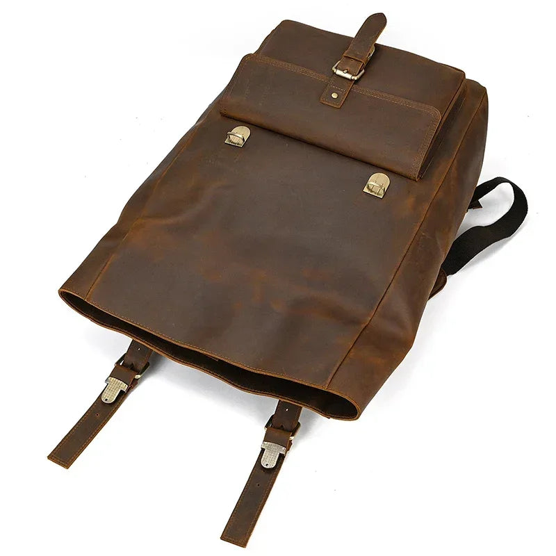 Men’s Brown Full Grain Leather Backpack – Flap Closure