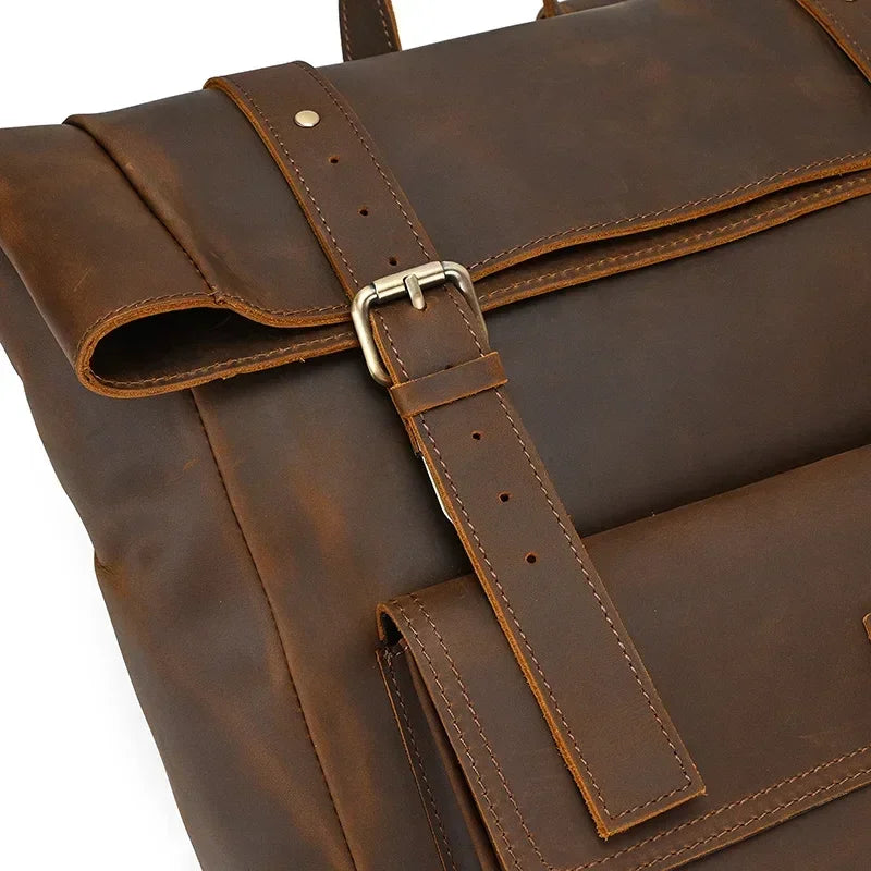 Men’s Brown Full Grain Leather Backpack – Flap Closure