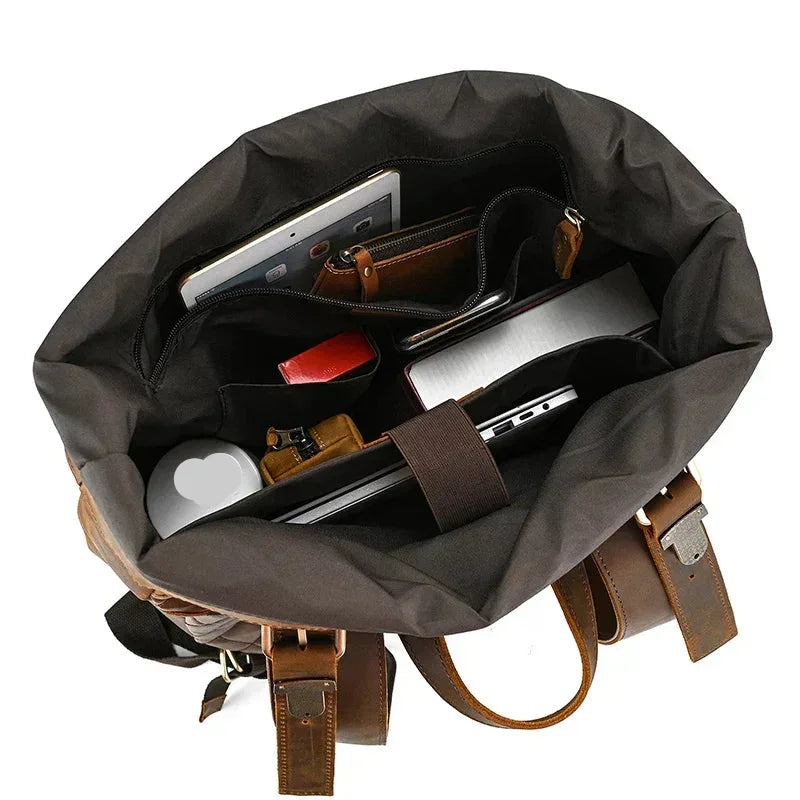 Men’s Brown Full Grain Leather Backpack – Flap Closure
