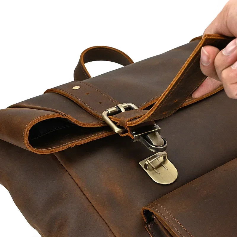 Men’s Brown Full Grain Leather Backpack – Flap Closure