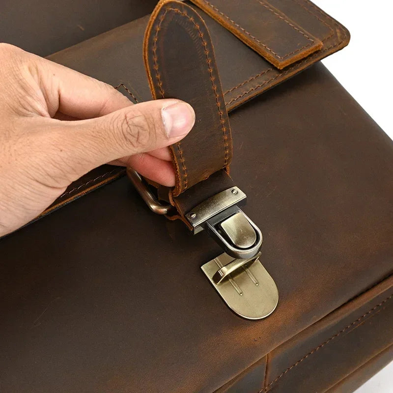 Men’s Brown Full Grain Leather Backpack – Flap Closure