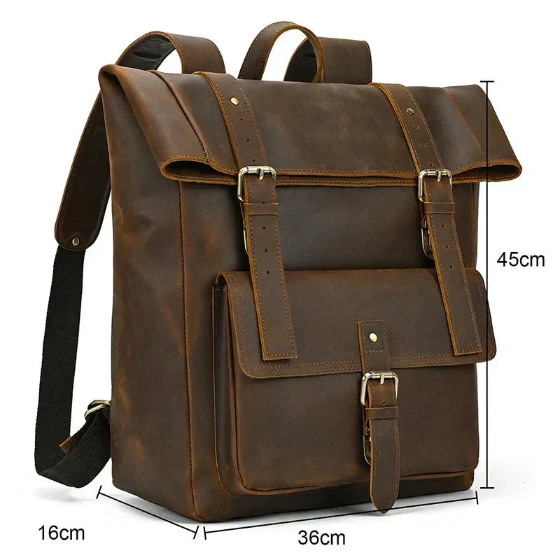 Men’s Brown Full Grain Leather Backpack – Flap Closure