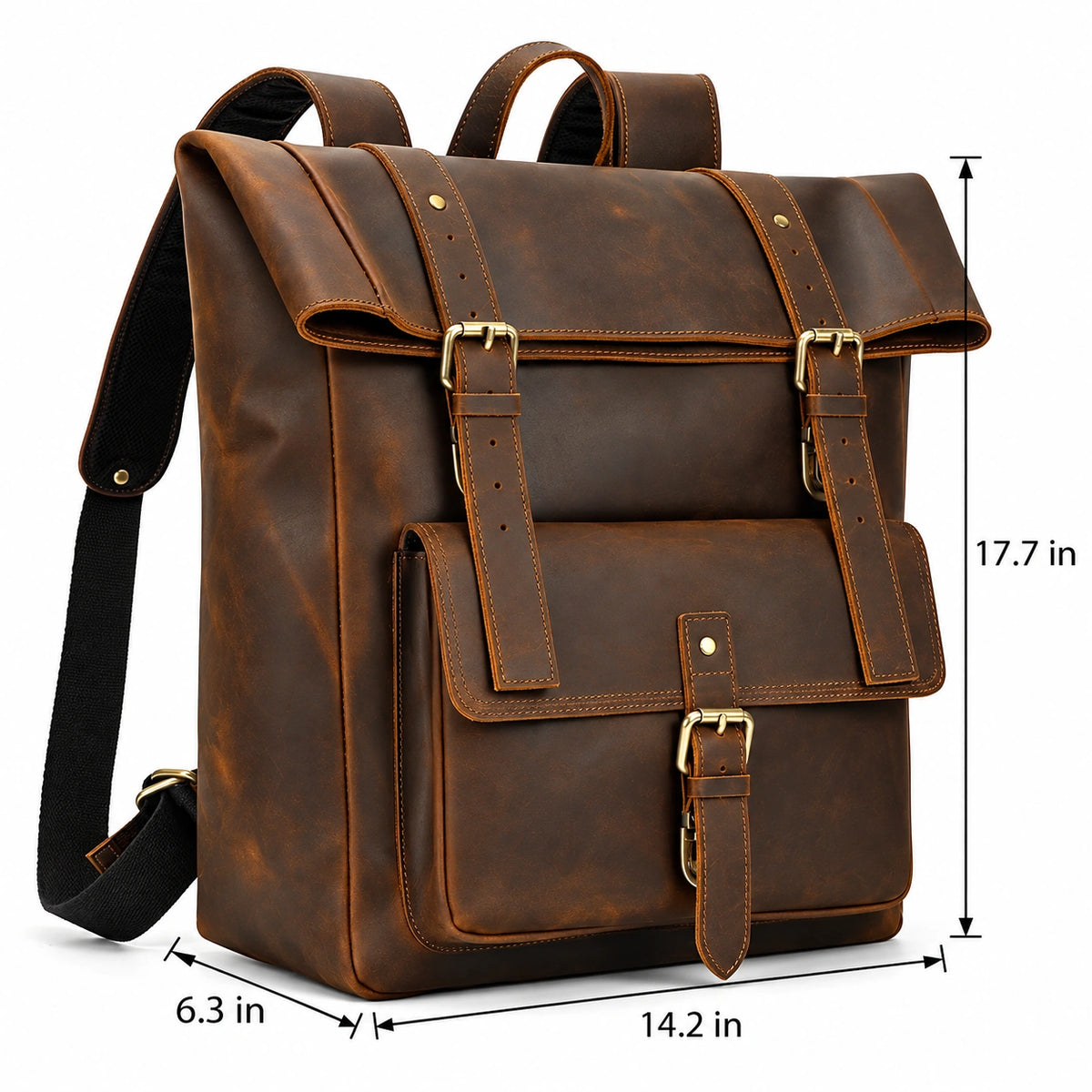 Men’s Brown Full Grain Leather Backpack – Flap Closure