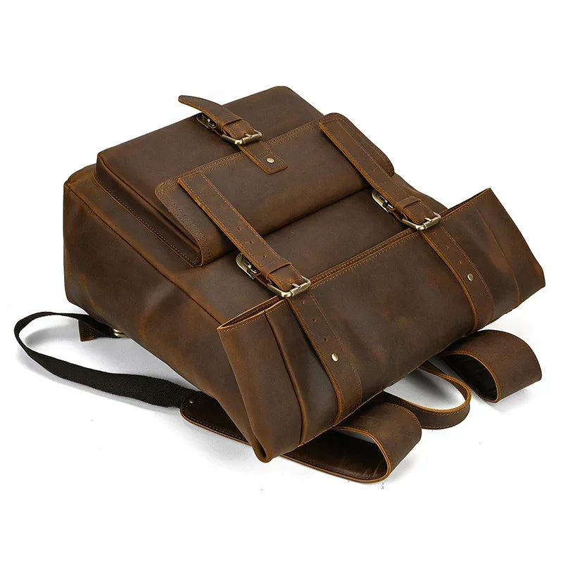 Men’s Brown Full Grain Leather Backpack – Flap Closure