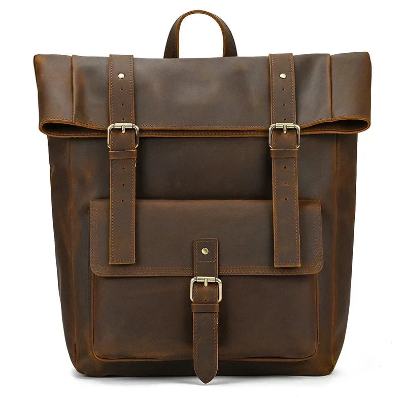 Men’s Brown Full Grain Leather Backpack – Flap Closure
