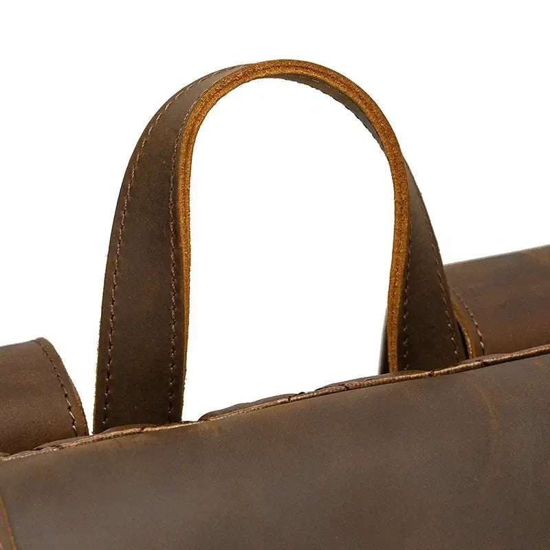 Men’s Brown Full Grain Leather Backpack – Flap Closure