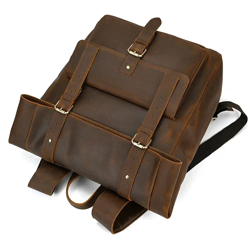 Men’s Brown Full Grain Leather Backpack – Flap Closure