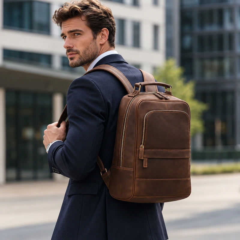 Men’s Brown Leather Backpack – Elegant and Refined Everyday Carry