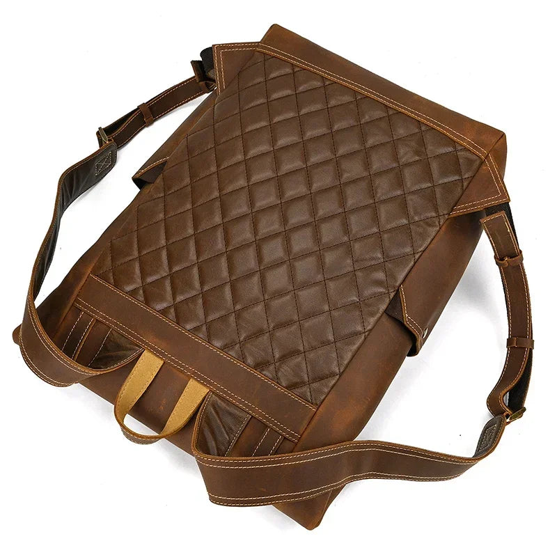 Men’s Brown Leather Backpack – Roll Top Flap Work Pack