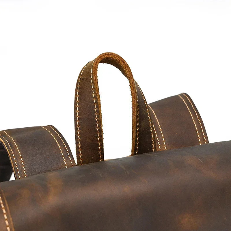 Men’s Brown Leather Backpack – Roll Top Flap Work Pack