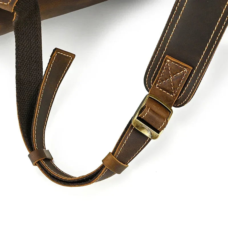 Men’s Brown Leather Backpack – Roll Top Flap Work Pack