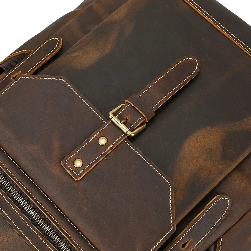 Men’s Brown Leather Backpack – Roll Top Flap Work Pack