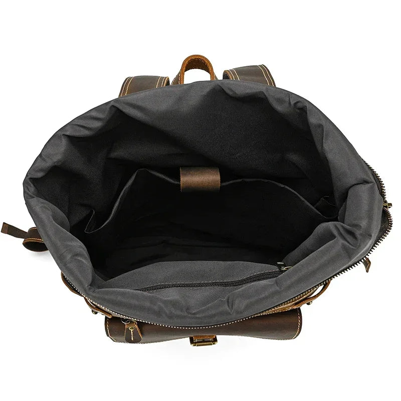 Men’s Brown Leather Backpack – Roll Top Flap Work Pack