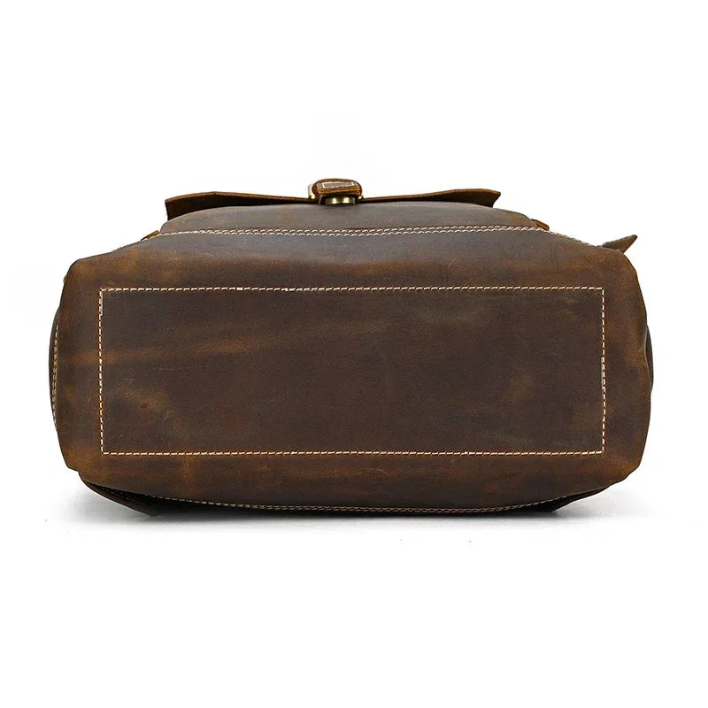 Men’s Brown Leather Backpack – Roll Top Flap Work Pack
