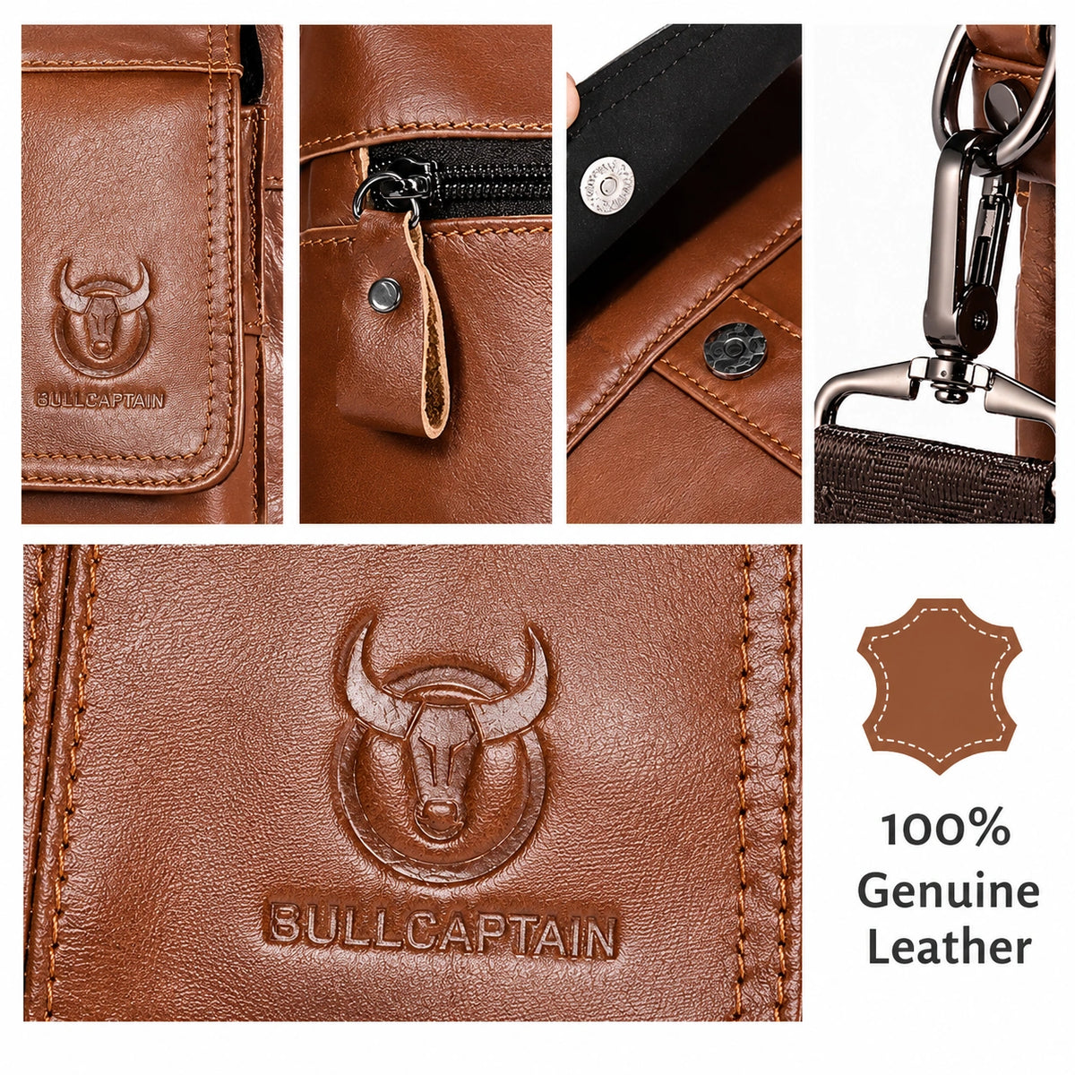Men’s Brown Leather Crossbody Bag – Multi-Compartment Shoulder Bag