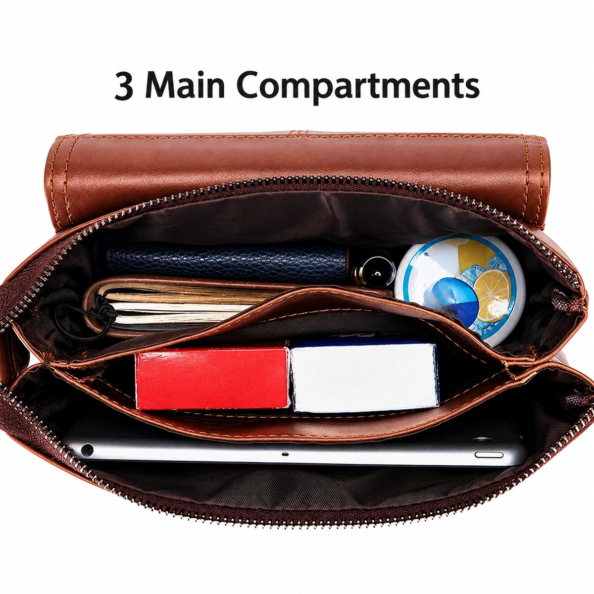 Men’s Brown Leather Crossbody Bag – Multi-Compartment Shoulder Bag