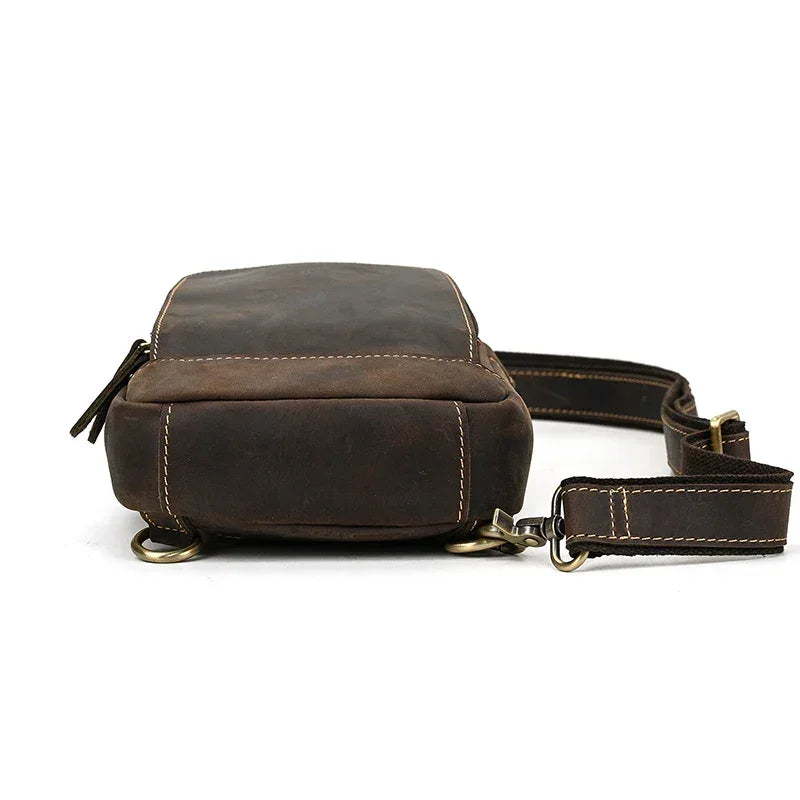 Men’s Brown Leather Sling Bag – Small Vintage Carry