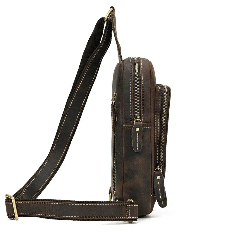 Men’s Brown Leather Sling Bag – Small Vintage Carry