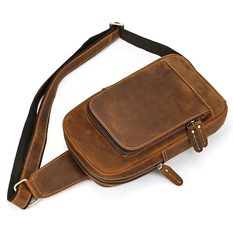 Men’s Brown Leather Sling Bag – Small Vintage Carry