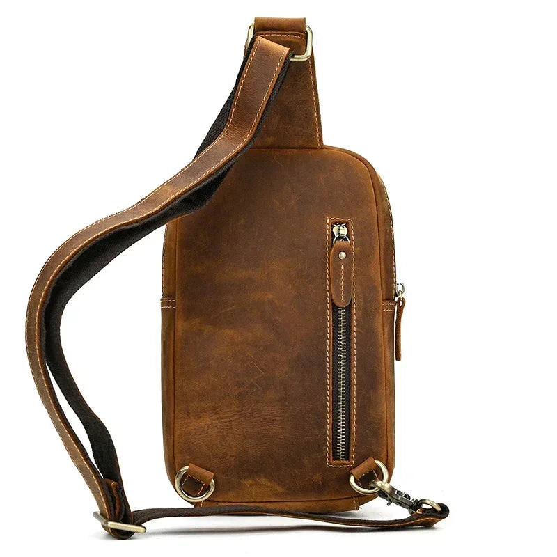 Men’s Brown Leather Sling Bag – Small Vintage Carry