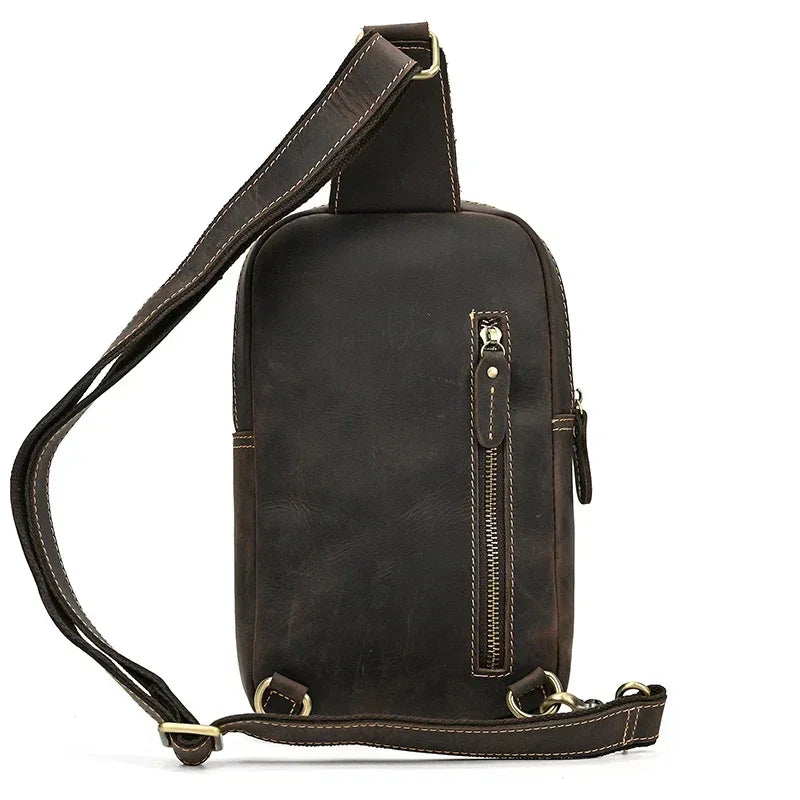 Men’s Brown Leather Sling Bag – Small Vintage Carry