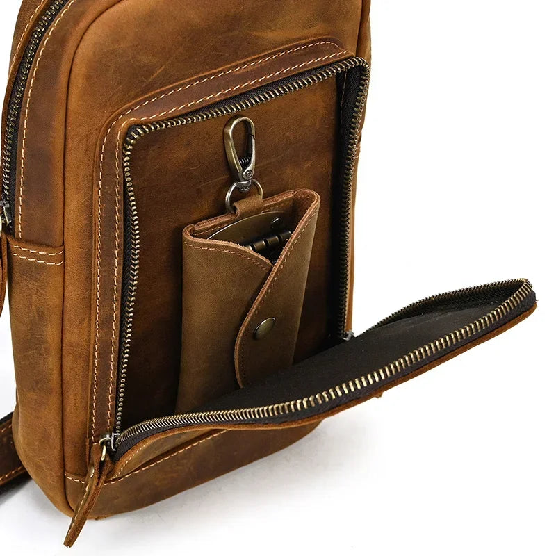 Men’s Brown Leather Sling Bag – Small Vintage Carry
