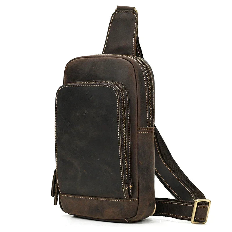 Men’s Brown Leather Sling Bag – Small Vintage Carry