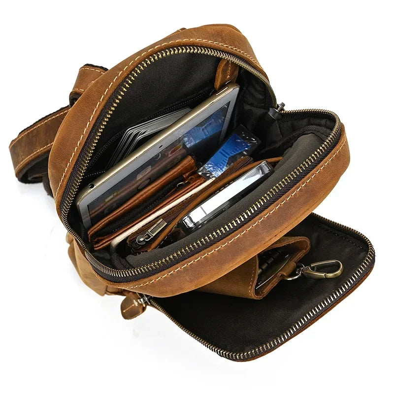Men’s Brown Leather Sling Bag – Small Vintage Carry