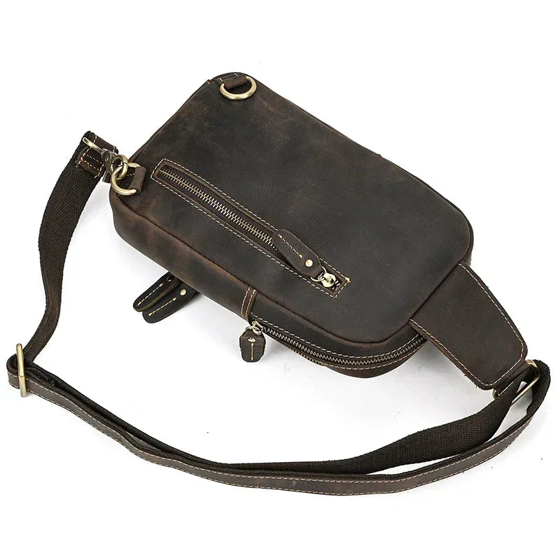 Men’s Brown Leather Sling Bag – Small Vintage Carry