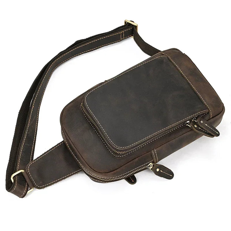 Men’s Brown Leather Sling Bag – Small Vintage Carry