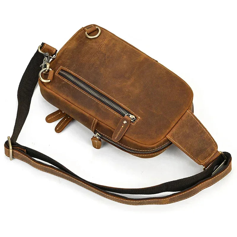 Men’s Brown Leather Sling Bag – Small Vintage Carry