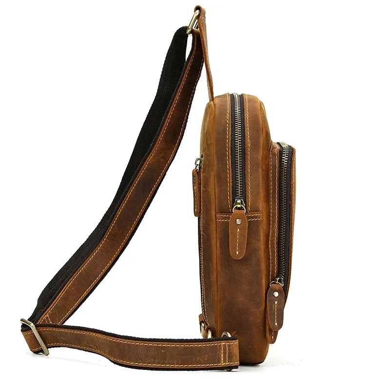 Men’s Brown Leather Sling Bag – Small Vintage Carry