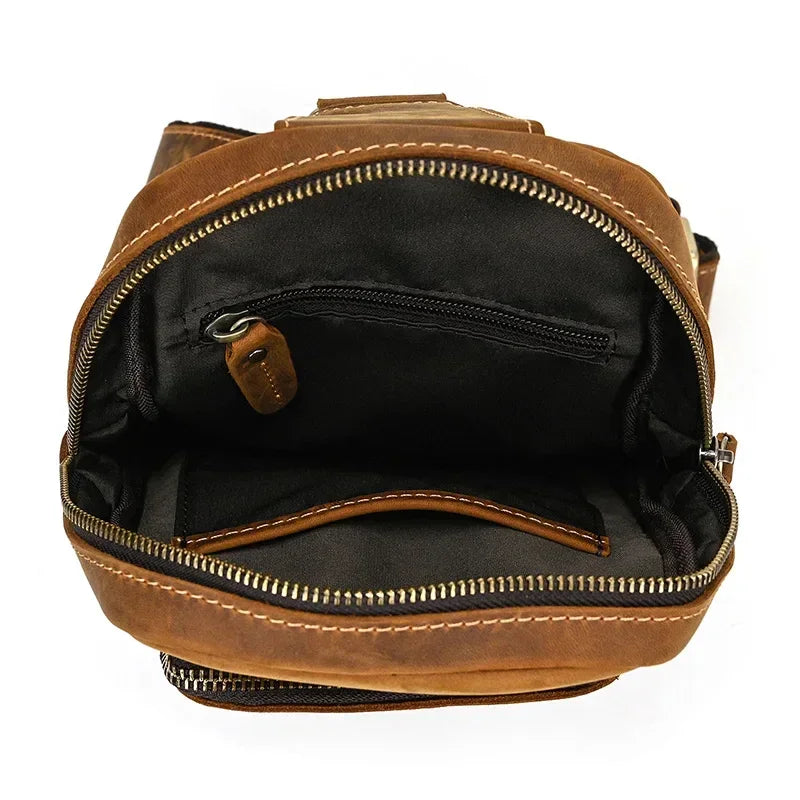 Men’s Brown Leather Sling Bag – Small Vintage Carry