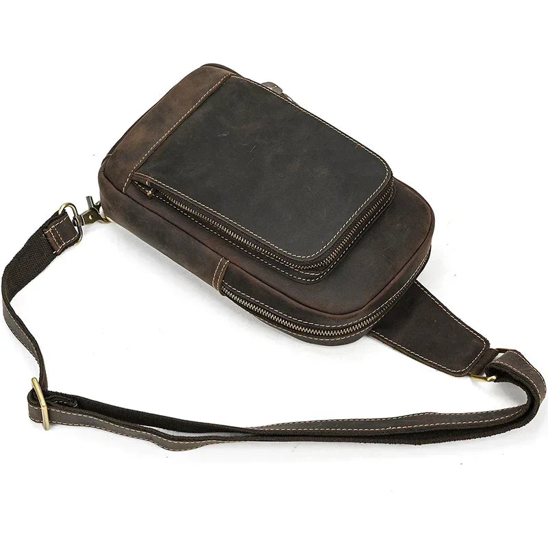 Men’s Brown Leather Sling Bag – Small Vintage Carry