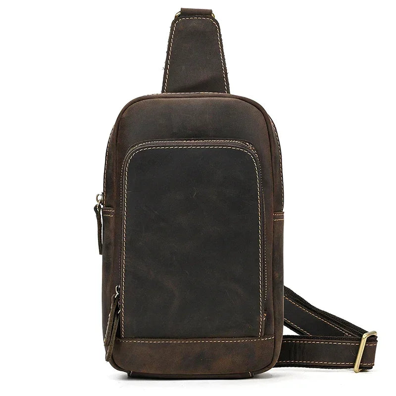 Men’s Brown Leather Sling Bag – Small Vintage Carry - Darkbrown