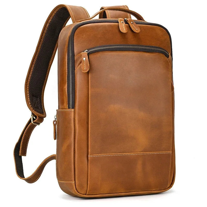 Men’s Brown Vintage Leather Backpack – Slim Everyday Carry