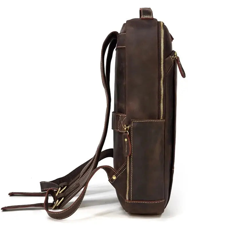 Men’s Brown Vintage Leather Backpack – Slim Everyday Carry