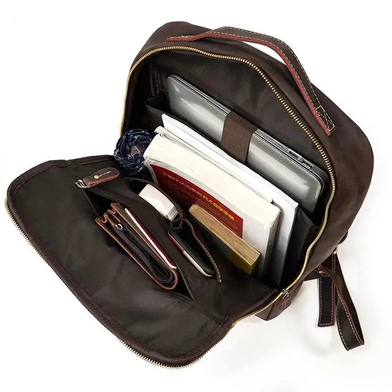 Men’s Brown Vintage Leather Backpack – Slim Everyday Carry