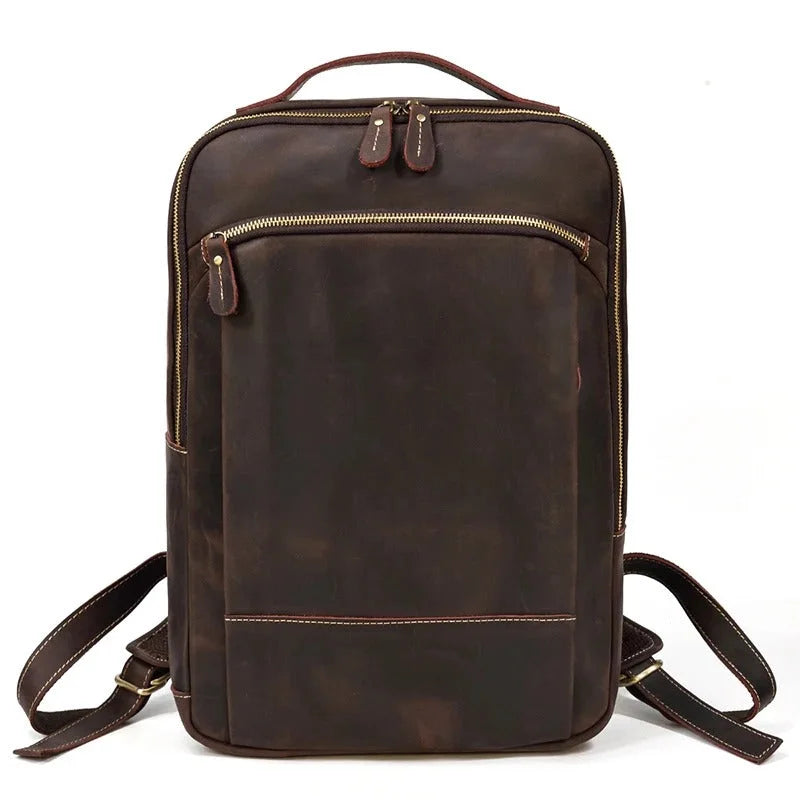 Men’s Brown Vintage Leather Backpack – Slim Everyday Carry