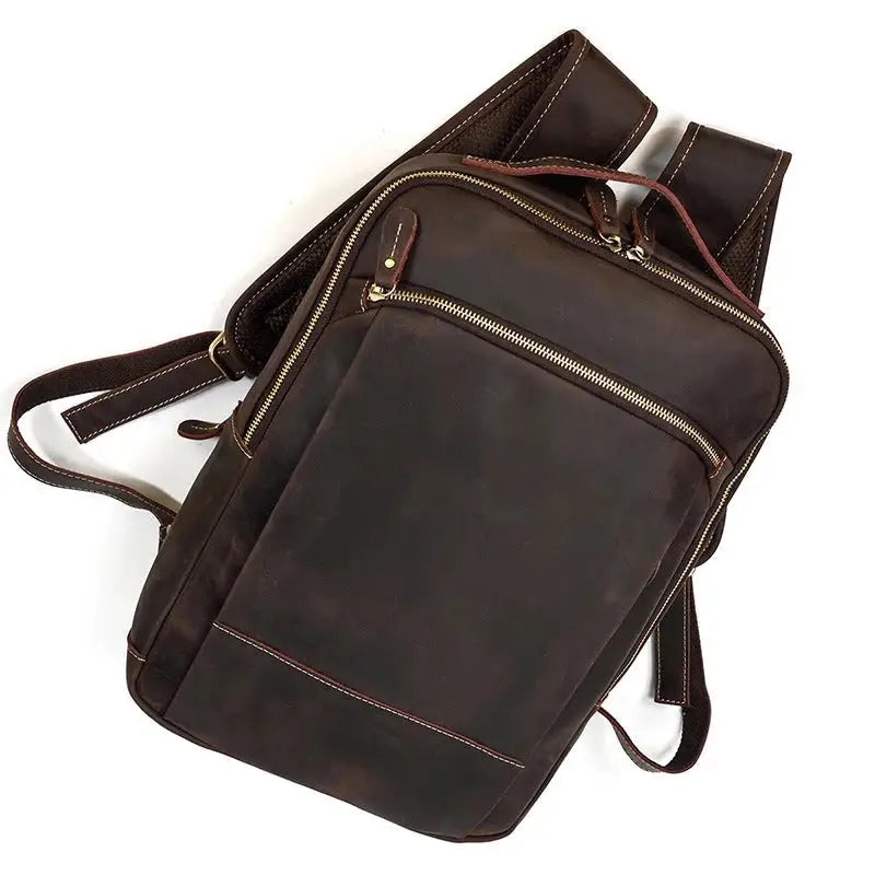 Men’s Brown Vintage Leather Backpack – Slim Everyday Carry