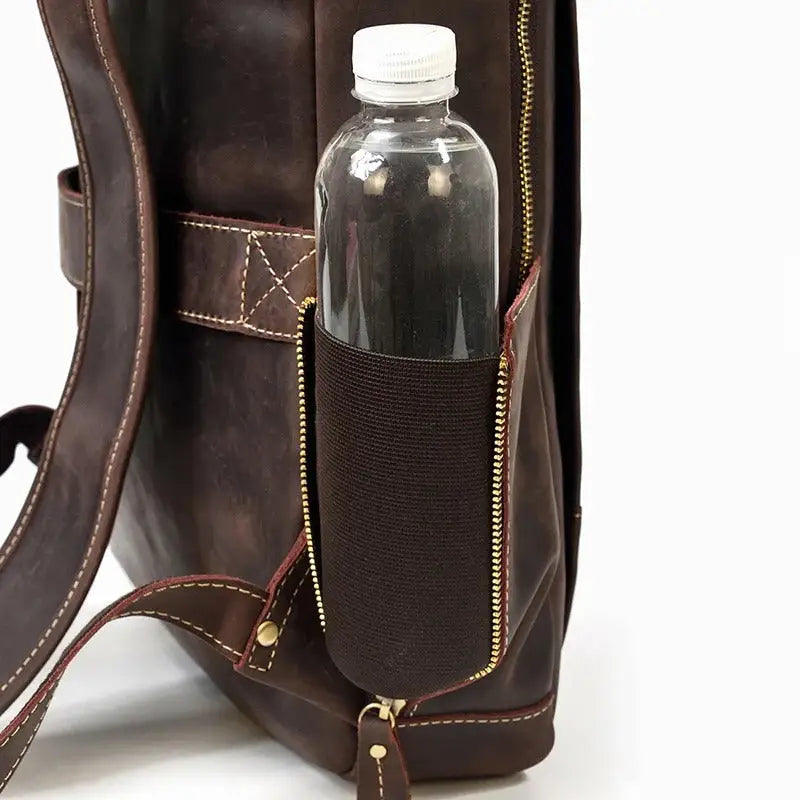 Men’s Brown Vintage Leather Backpack – Slim Everyday Carry