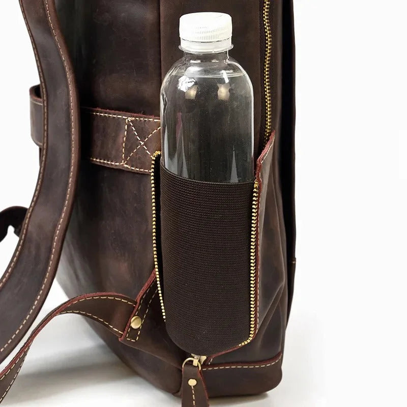 Men’s Brown Vintage Leather Backpack – Slim Everyday Carry