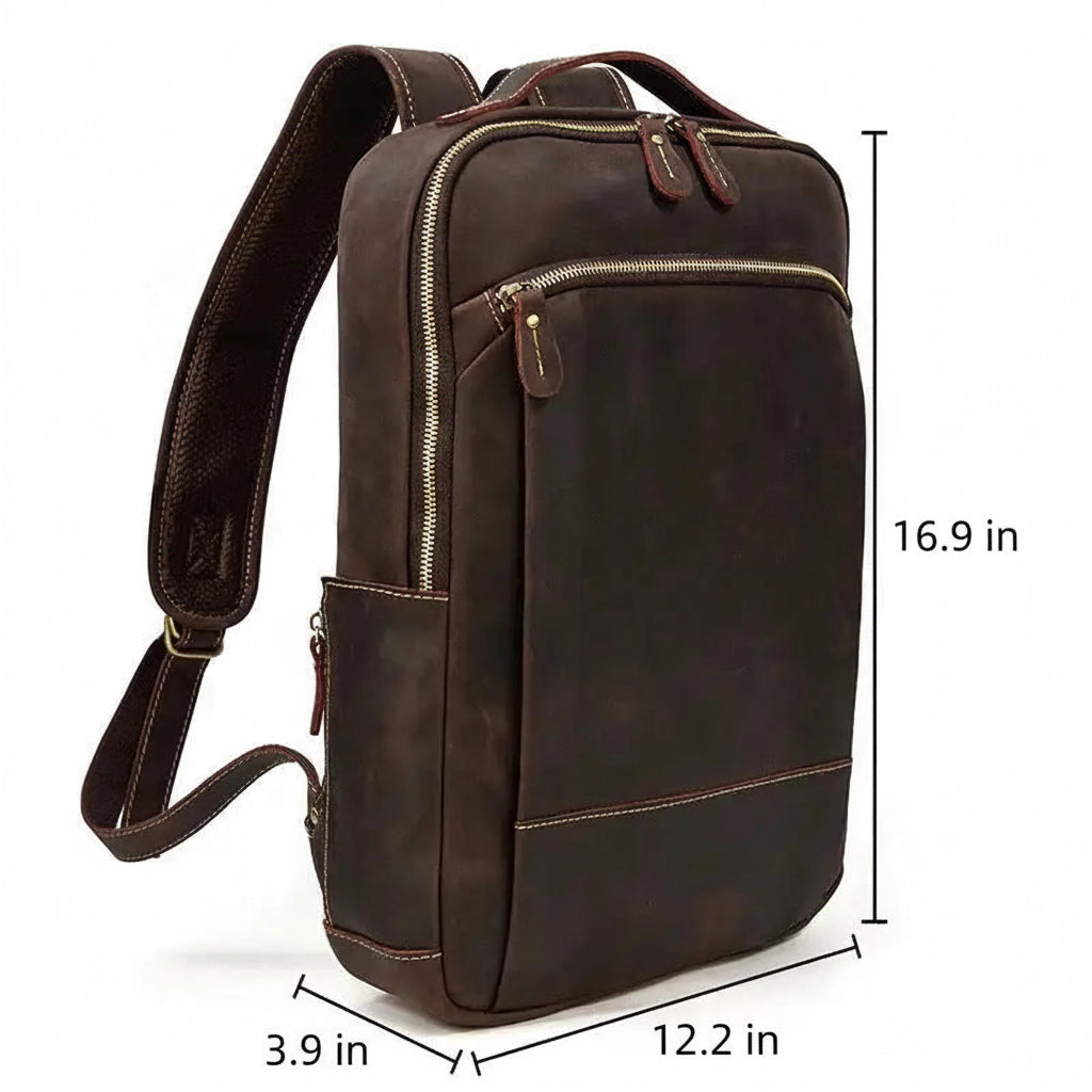Men’s Brown Vintage Leather Backpack – Slim Everyday Carry