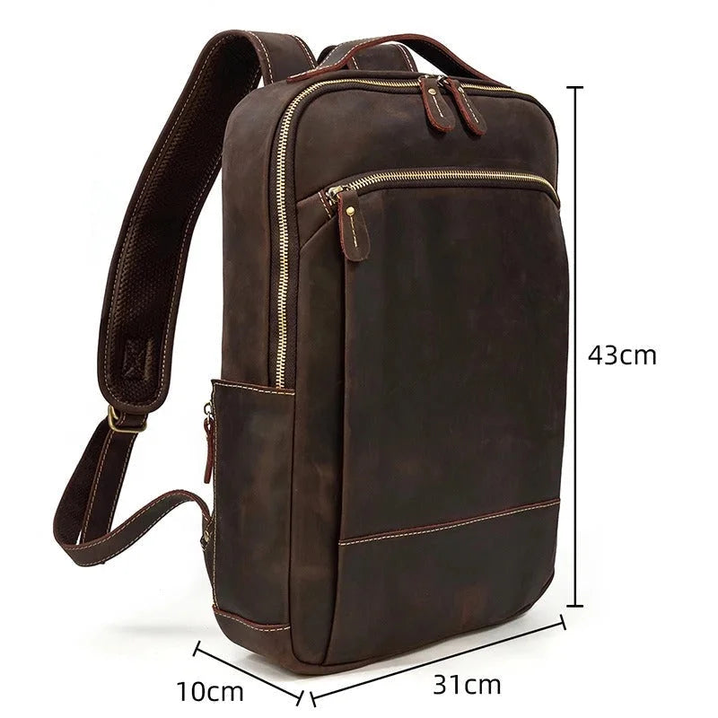 Men’s Brown Vintage Leather Backpack – Slim Everyday Carry