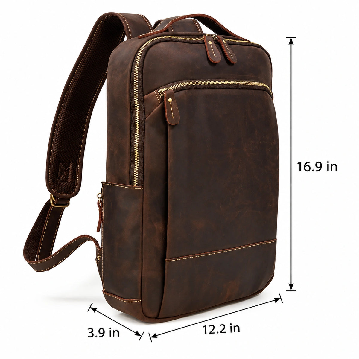Men’s Brown Vintage Leather Backpack – Slim Everyday Carry